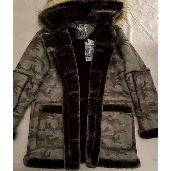 REFUEL LIFESTYLE CAMO FAUX NUBUC PARKA COAT REMOVABLE HOODIE SIZE XL NEW W TAGS